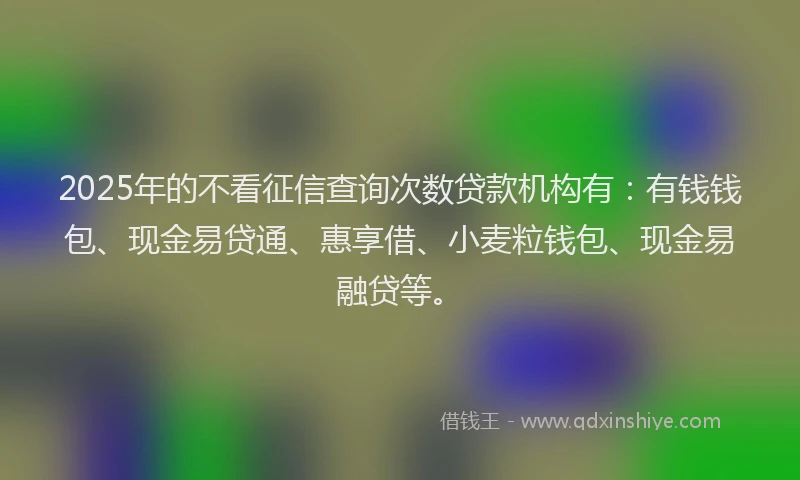 2025年的不看征信查询次数贷款机构有：有钱钱包、现金易贷通、惠享借、小麦粒钱包、现金易融贷等。