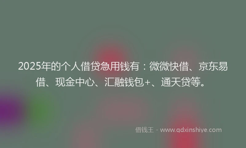 2025年的个人借贷急用钱有：微微快借、京东易借、现金中心、汇融钱包+、通天贷等。