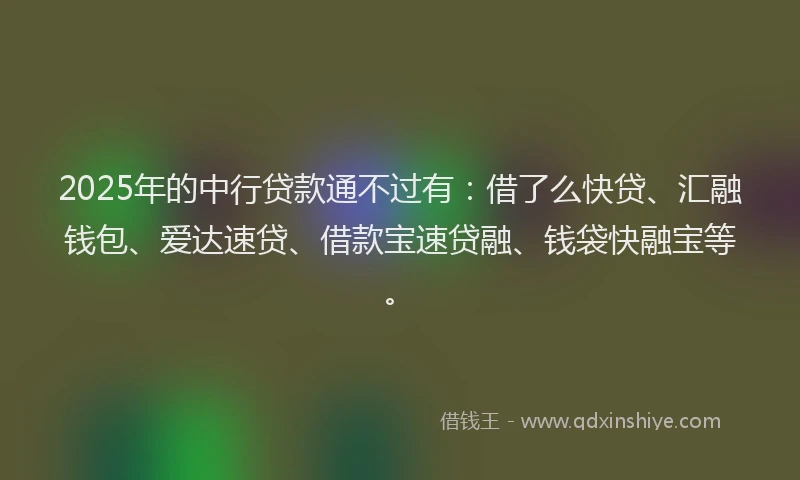 2025年的中行贷款通不过有：借了么快贷、汇融钱包、爱达速贷、借款宝速贷融、钱袋快融宝等。