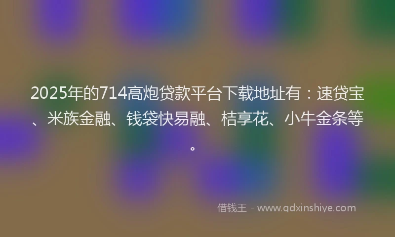 2025年的714高炮贷款平台下载地址有：速贷宝、米族金融、钱袋快易融、桔享花、小牛金条等。