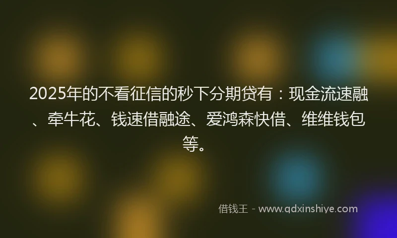 2025年的不看征信的秒下分期贷有：现金流速融、牵牛花、钱速借融途、爱鸿森快借、维维钱包等。