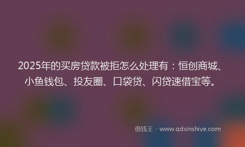 2025年的买房贷款被拒怎么处理有：恒创商城、小鱼钱包、投友圈、口袋贷、闪贷速借宝等。