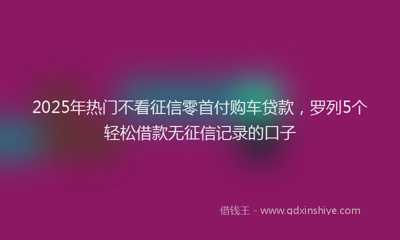 2025年热门不看征信零首付购车贷款，罗列5个轻松借款无征信记录的口子