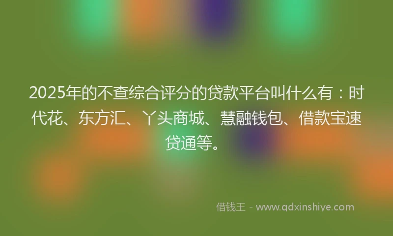 2025年的不查综合评分的贷款平台叫什么有：时代花、东方汇、丫头商城、慧融钱包、借款宝速贷通等。