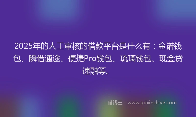 2025年的人工审核的借款平台是什么有：金诺钱包、瞬借通途、便捷Pro钱包、琉璃钱包、现金贷速融等。