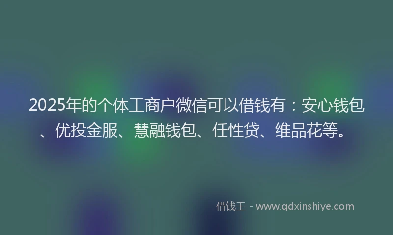 2025年的个体工商户微信可以借钱有：安心钱包、优投金服、慧融钱包、任性贷、维品花等。