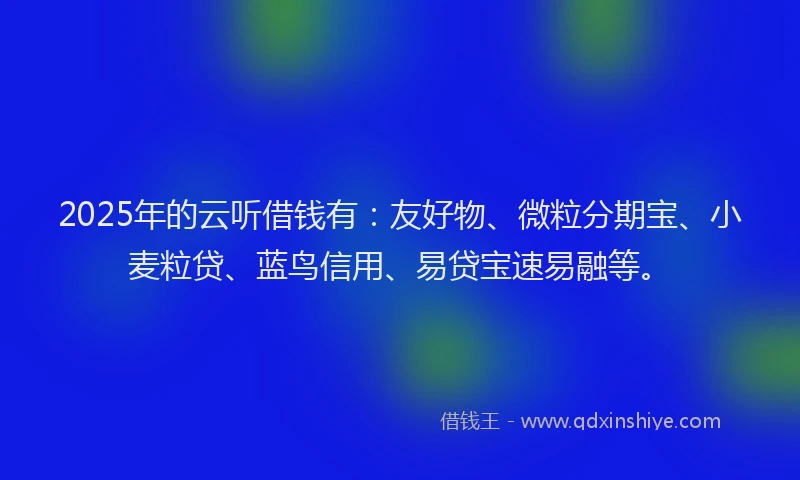 2025年的云听借钱有：友好物、微粒分期宝、小麦粒贷、蓝鸟信用、易贷宝速易融等。
