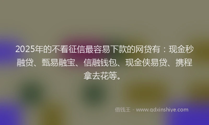 2025年的不看征信最容易下款的网贷有：现金秒融贷、甄易融宝、信融钱包、现金侠易贷、携程拿去花等。