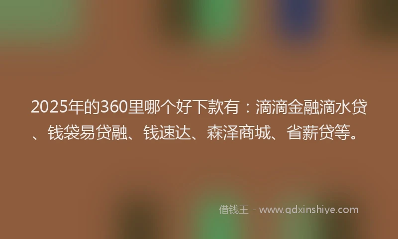 2025年的360里哪个好下款有：滴滴金融滴水贷、钱袋易贷融、钱速达、森泽商城、省薪贷等。