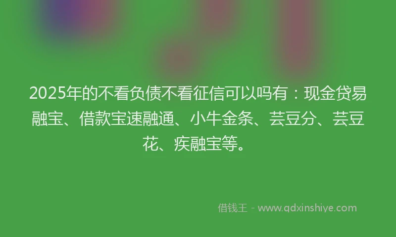 2025年的不看负债不看征信可以吗有：现金贷易融宝、借款宝速融通、小牛金条、芸豆分、芸豆花、疾融宝等。