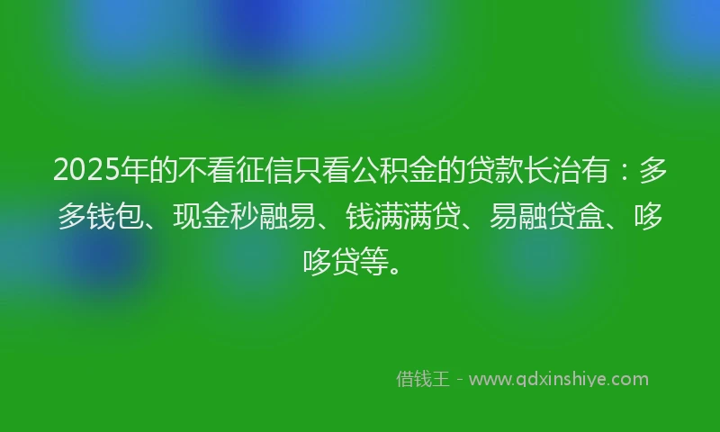 2025年的不看征信只看公积金的贷款长治有：多多钱包、现金秒融易、钱满满贷、易融贷盒、哆哆贷等。