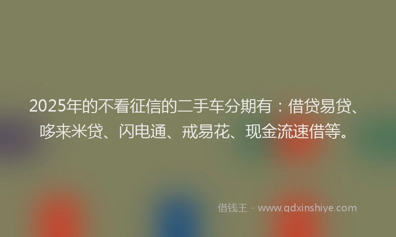 2025年的不看征信的二手车分期有：借贷易贷、哆来米贷、闪电通、戒易花、现金流速借等。