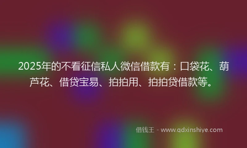 2025年的不看征信私人微信借款有：口袋花、葫芦花、借贷宝易、拍拍用、拍拍贷借款等。