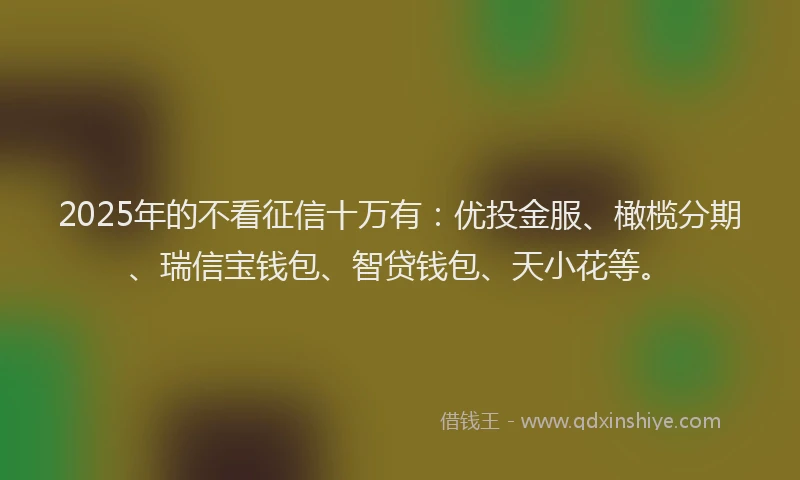 2025年的不看征信十万有：优投金服、橄榄分期、瑞信宝钱包、智贷钱包、天小花等。