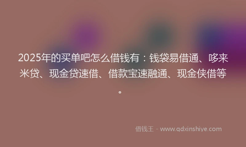 2025年的买单吧怎么借钱有：钱袋易借通、哆来米贷、现金贷速借、借款宝速融通、现金侠借等。