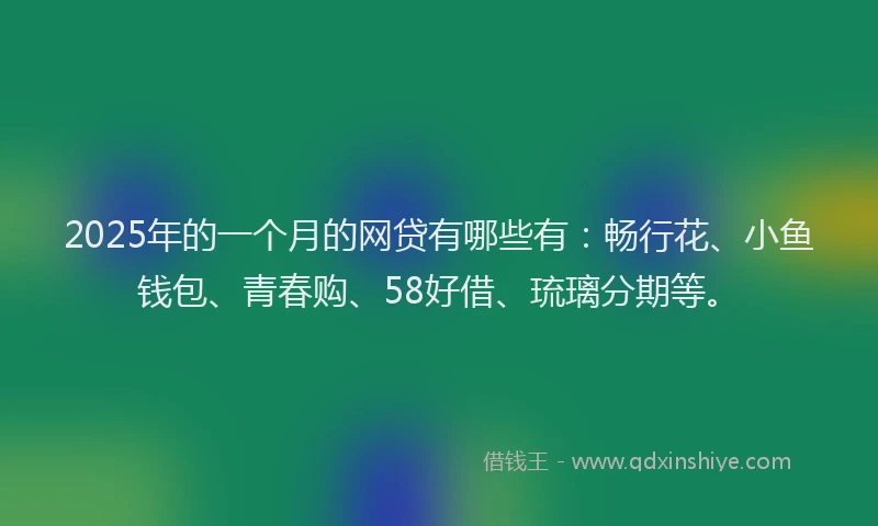 2025年的一个月的网贷有哪些有：畅行花、小鱼钱包、青春购、58好借、琉璃分期等。