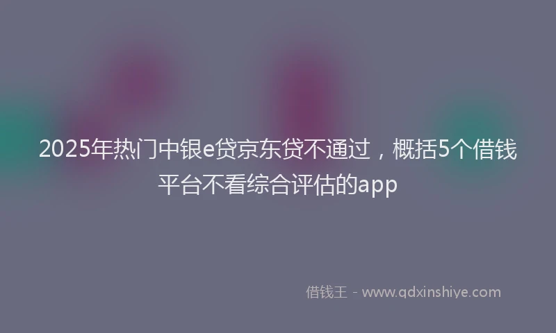 2025年热门中银e贷京东贷不通过，概括5个借钱平台不看综合评估的app