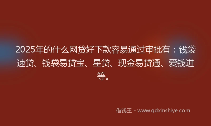 2025年的什么网贷好下款容易通过审批有：钱袋速贷、钱袋易贷宝、星贷、现金易贷通、爱钱进等。