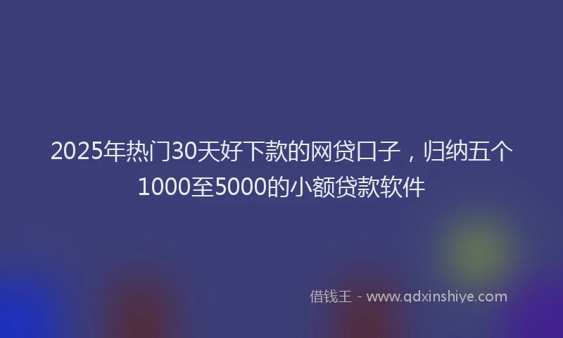 2025年热门30天好下款的网贷口子，归纳五个1000至5000的小额贷款软件