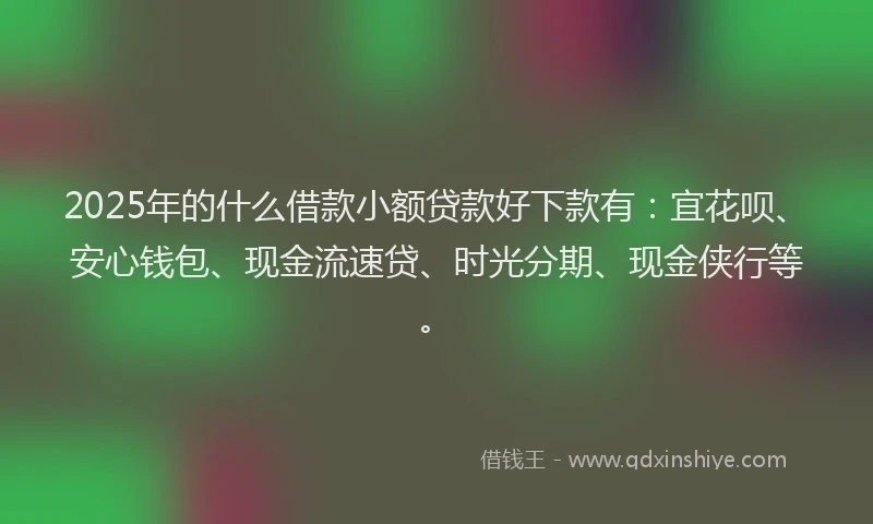 2025年的什么借款小额贷款好下款有：宜花呗、安心钱包、现金流速贷、时光分期、现金侠行等。