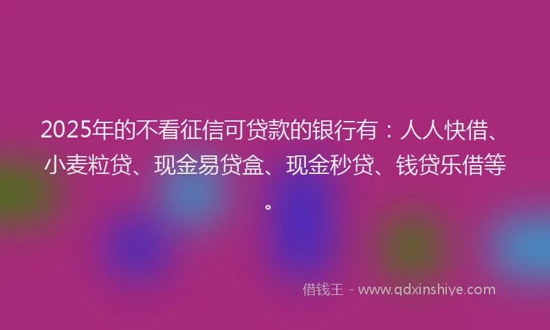 2025年的不看征信可贷款的银行有：人人快借、小麦粒贷、现金易贷盒、现金秒贷、钱贷乐借等。