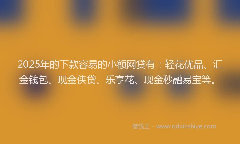 2025年的下款容易的小额网贷有：轻花优品、汇金钱包、现金侠贷、乐享花、现金秒融易宝等。