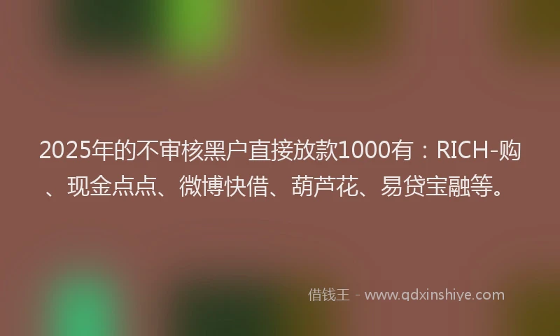 2025年的不审核黑户直接放款1000有：RICH-购、现金点点、微博快借、葫芦花、易贷宝融等。