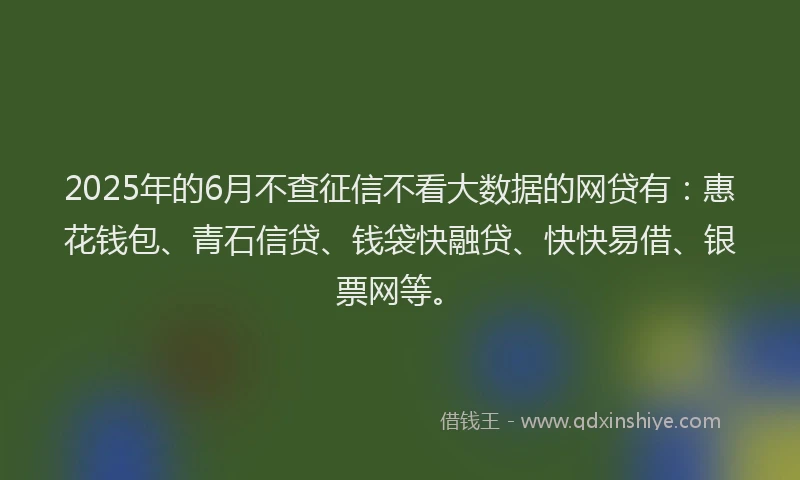 2025年的6月不查征信不看大数据的网贷有：惠花钱包、青石信贷、钱袋快融贷、快快易借、银票网等。