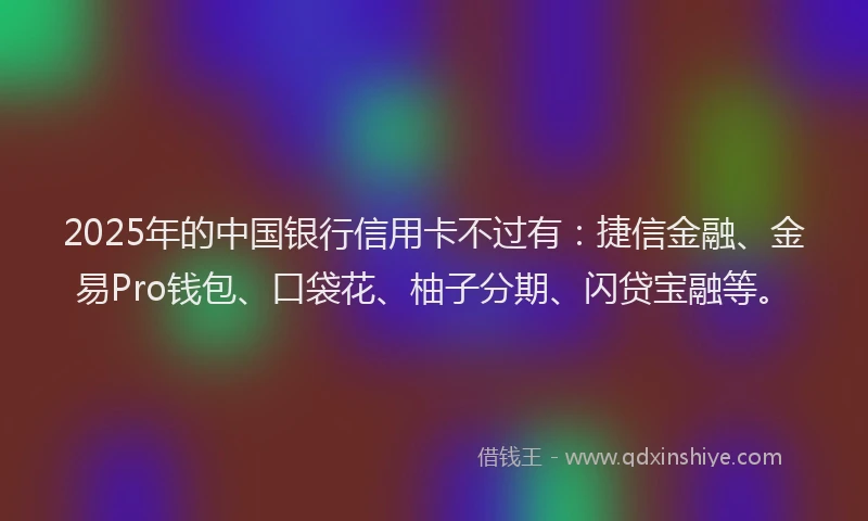 2025年的中国银行信用卡不过有：捷信金融、金易Pro钱包、口袋花、柚子分期、闪贷宝融等。