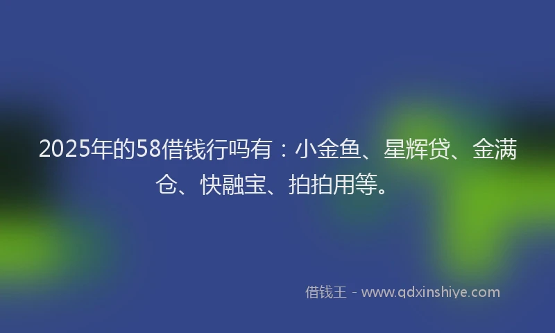2025年的58借钱行吗有：小金鱼、星辉贷、金满仓、快融宝、拍拍用等。