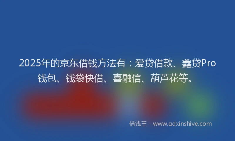 2025年的京东借钱方法有：爱贷借款、鑫贷Pro钱包、钱袋快借、喜融信、葫芦花等。