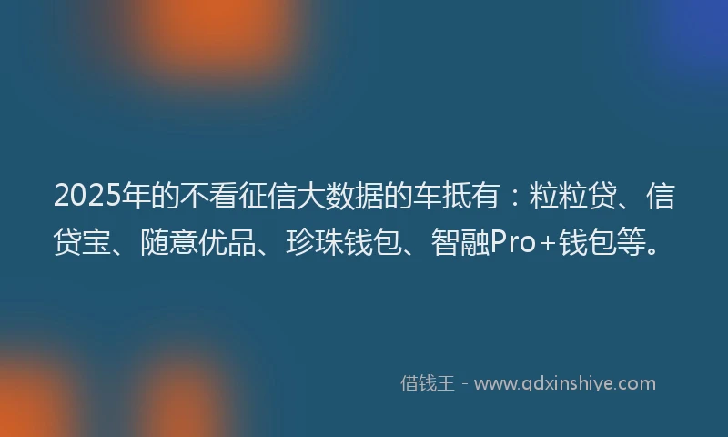 2025年的不看征信大数据的车抵有：粒粒贷、信贷宝、随意优品、珍珠钱包、智融Pro+钱包等。