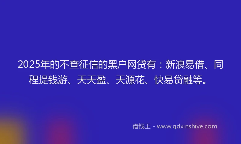 2025年的不查征信的黑户网贷有：新浪易借、同程提钱游、天天盈、天源花、快易贷融等。