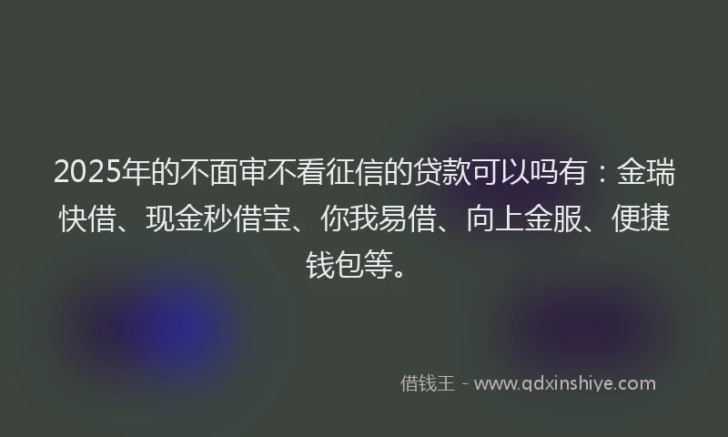 2025年的不面审不看征信的贷款可以吗有：金瑞快借、现金秒借宝、你我易借、向上金服、便捷钱包等。