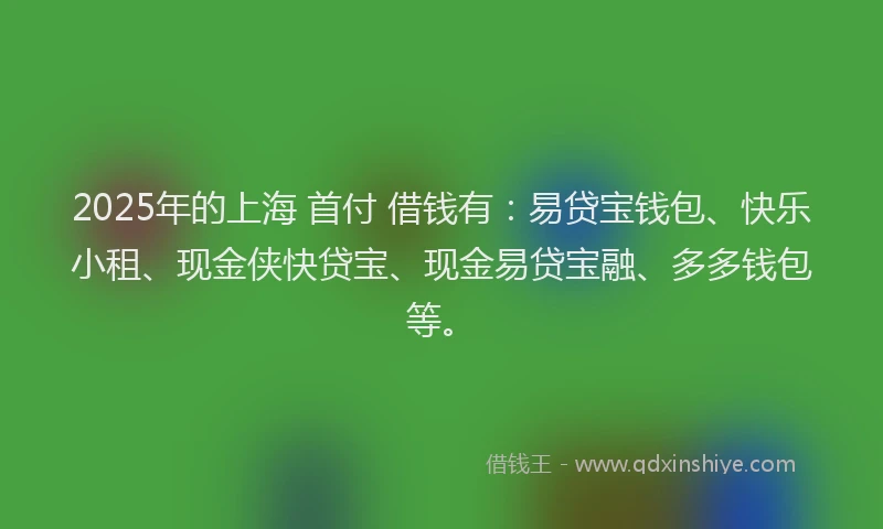 2025年的上海 首付 借钱有：易贷宝钱包、快乐小租、现金侠快贷宝、现金易贷宝融、多多钱包等。