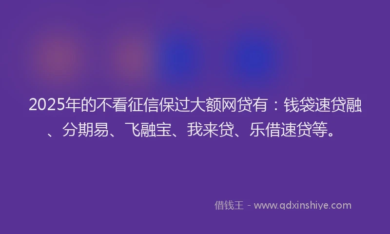 2025年的不看征信保过大额网贷有：钱袋速贷融、分期易、飞融宝、我来贷、乐借速贷等。