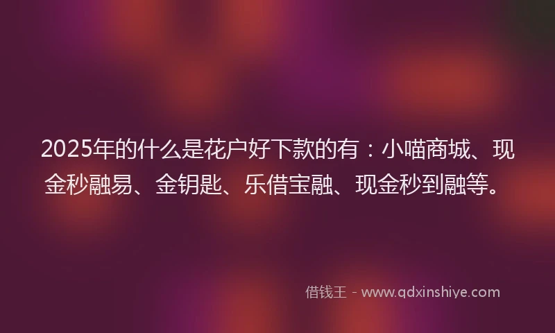2025年的什么是花户好下款的有：小喵商城、现金秒融易、金钥匙、乐借宝融、现金秒到融等。