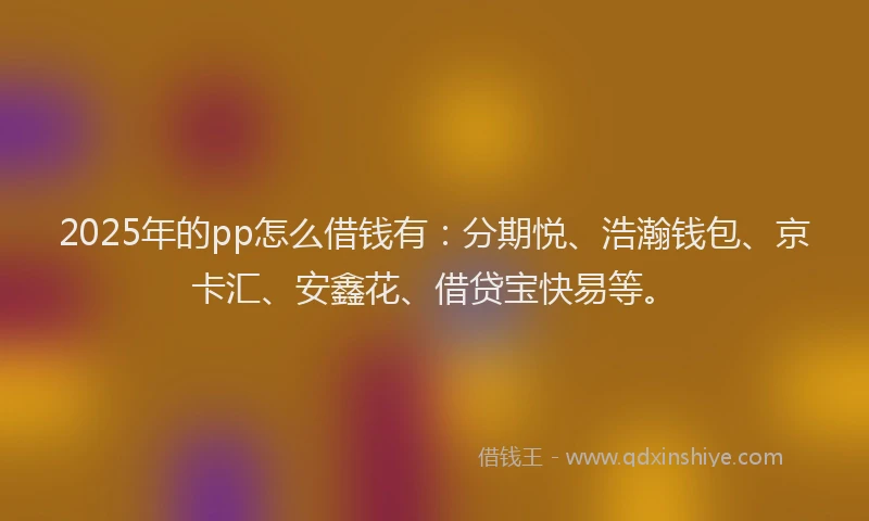 2025年的pp怎么借钱有：分期悦、浩瀚钱包、京卡汇、安鑫花、借贷宝快易等。