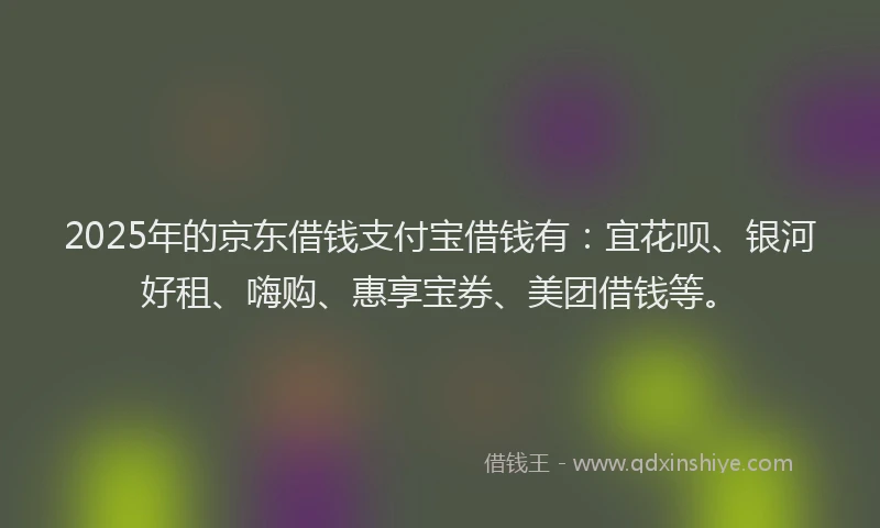2025年的京东借钱支付宝借钱有：宜花呗、银河好租、嗨购、惠享宝券、美团借钱等。