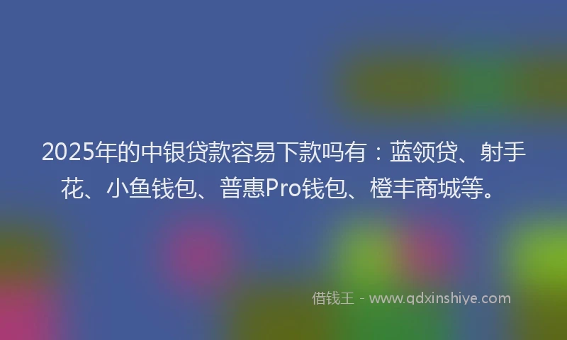 2025年的中银贷款容易下款吗有：蓝领贷、射手花、小鱼钱包、普惠Pro钱包、橙丰商城等。
