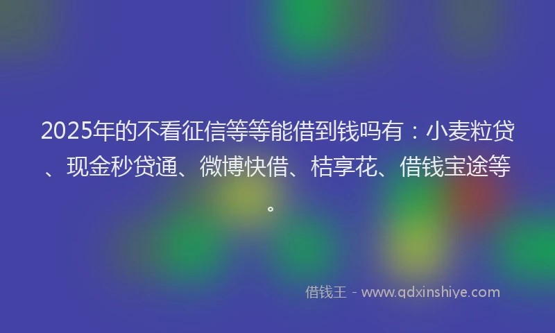 2025年的不看征信等等能借到钱吗有：小麦粒贷、现金秒贷通、微博快借、桔享花、借钱宝途等。