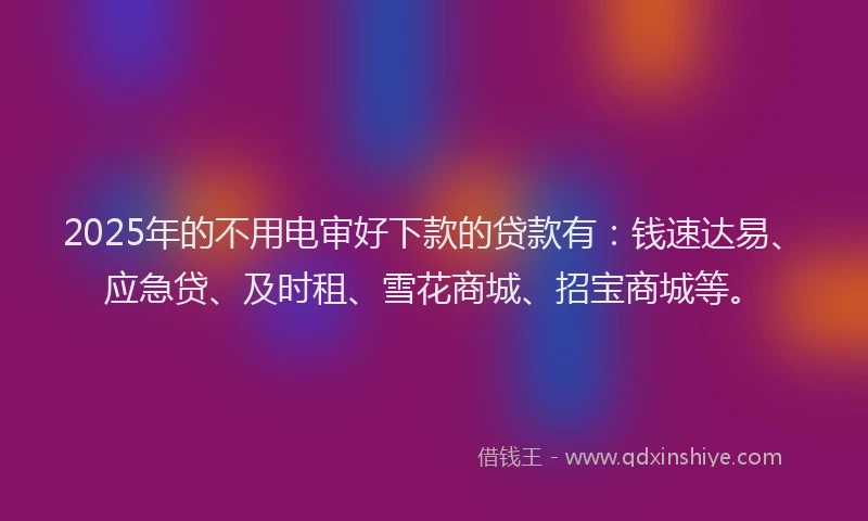2025年的不用电审好下款的贷款有：钱速达易、应急贷、及时租、雪花商城、招宝商城等。