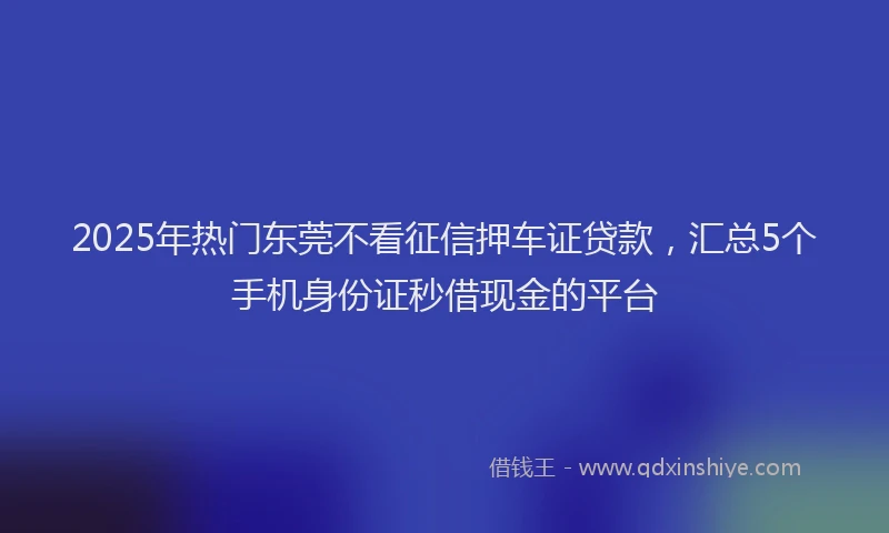 2025年热门东莞不看征信押车证贷款，汇总5个手机身份证秒借现金的平台