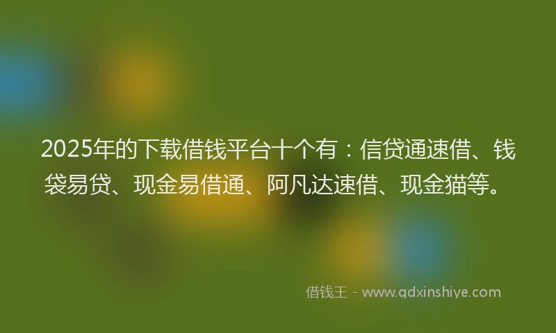 2025年的下载借钱平台十个有：信贷通速借、钱袋易贷、现金易借通、阿凡达速借、现金猫等。