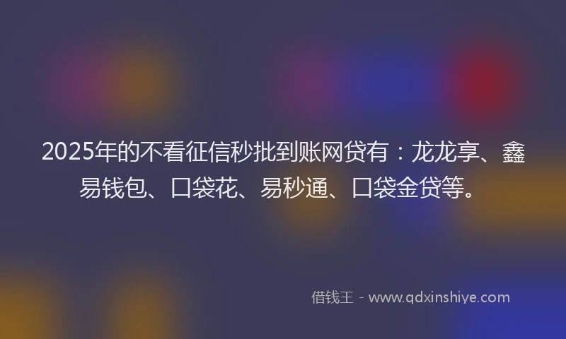 2025年的不看征信秒批到账网贷有：龙龙享、鑫易钱包、口袋花、易秒通、口袋金贷等。