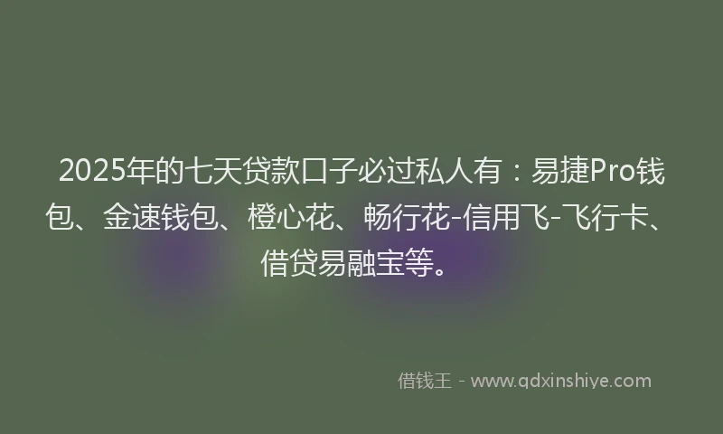 2025年的七天贷款口子必过私人有：易捷Pro钱包、金速钱包、橙心花、畅行花-信用飞-飞行卡、借贷易融宝等。