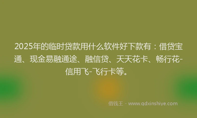 2025年的临时贷款用什么软件好下款有：借贷宝通、现金易融通途、融信贷、天天花卡、畅行花-信用飞-飞行卡等。