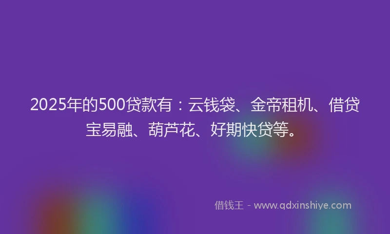 2025年的500贷款有：云钱袋、金帝租机、借贷宝易融、葫芦花、好期快贷等。