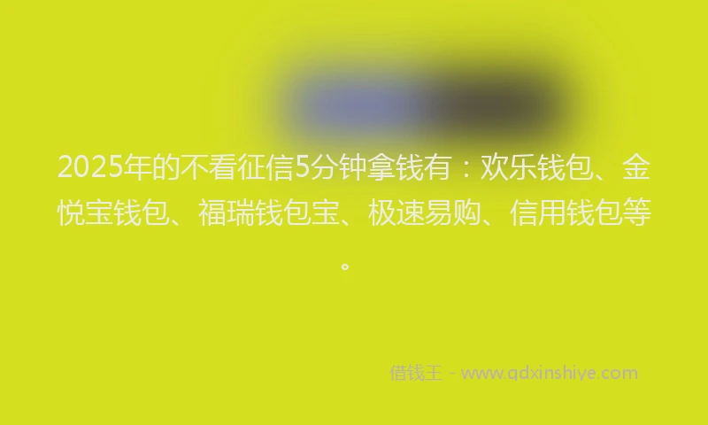 2025年的不看征信5分钟拿钱有：欢乐钱包、金悦宝钱包、福瑞钱包宝、极速易购、信用钱包等。