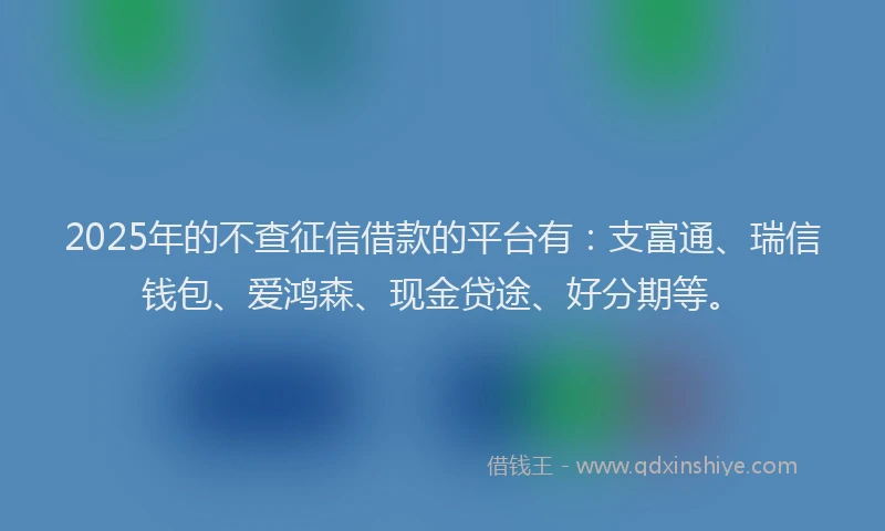 2025年的不查征信借款的平台有：支富通、瑞信钱包、爱鸿森、现金贷途、好分期等。